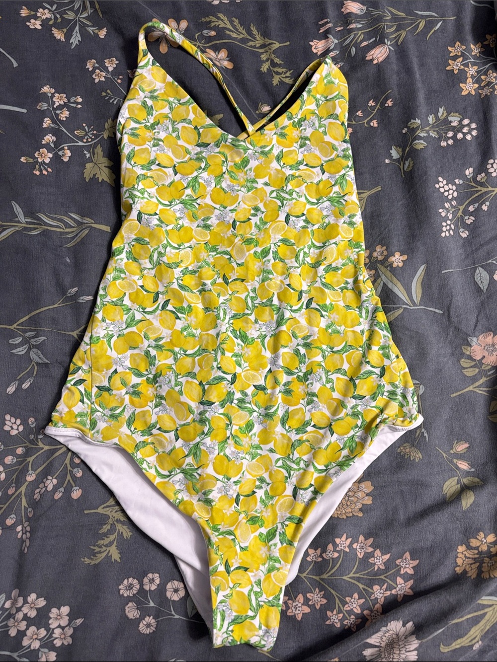 Lululemon Summer Lemon Print One Piece Cheeky Lace-Up Lined Bathing Suit Small